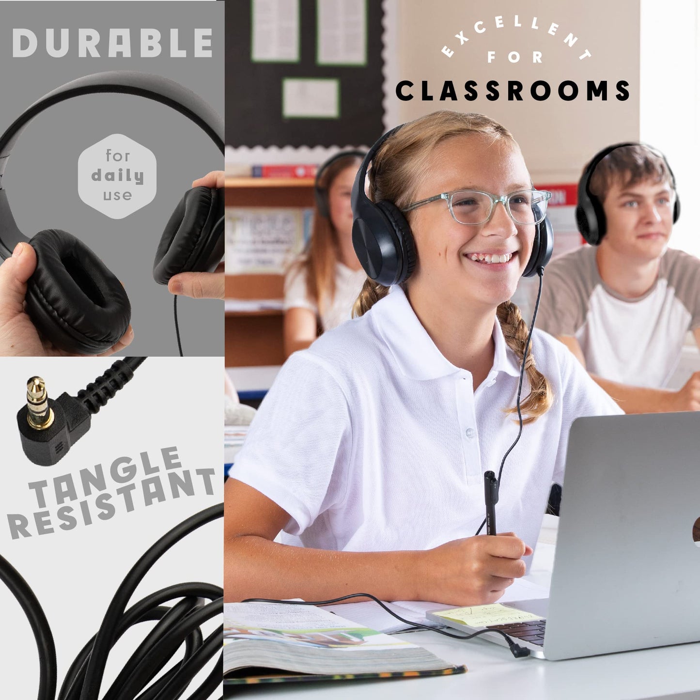Sonitum Classroom Headphones-Bulk 10-Pack, with Microphone Student On Ear Comfy Swivel Earphones for Library, School, Airplane, Kids-for Online…