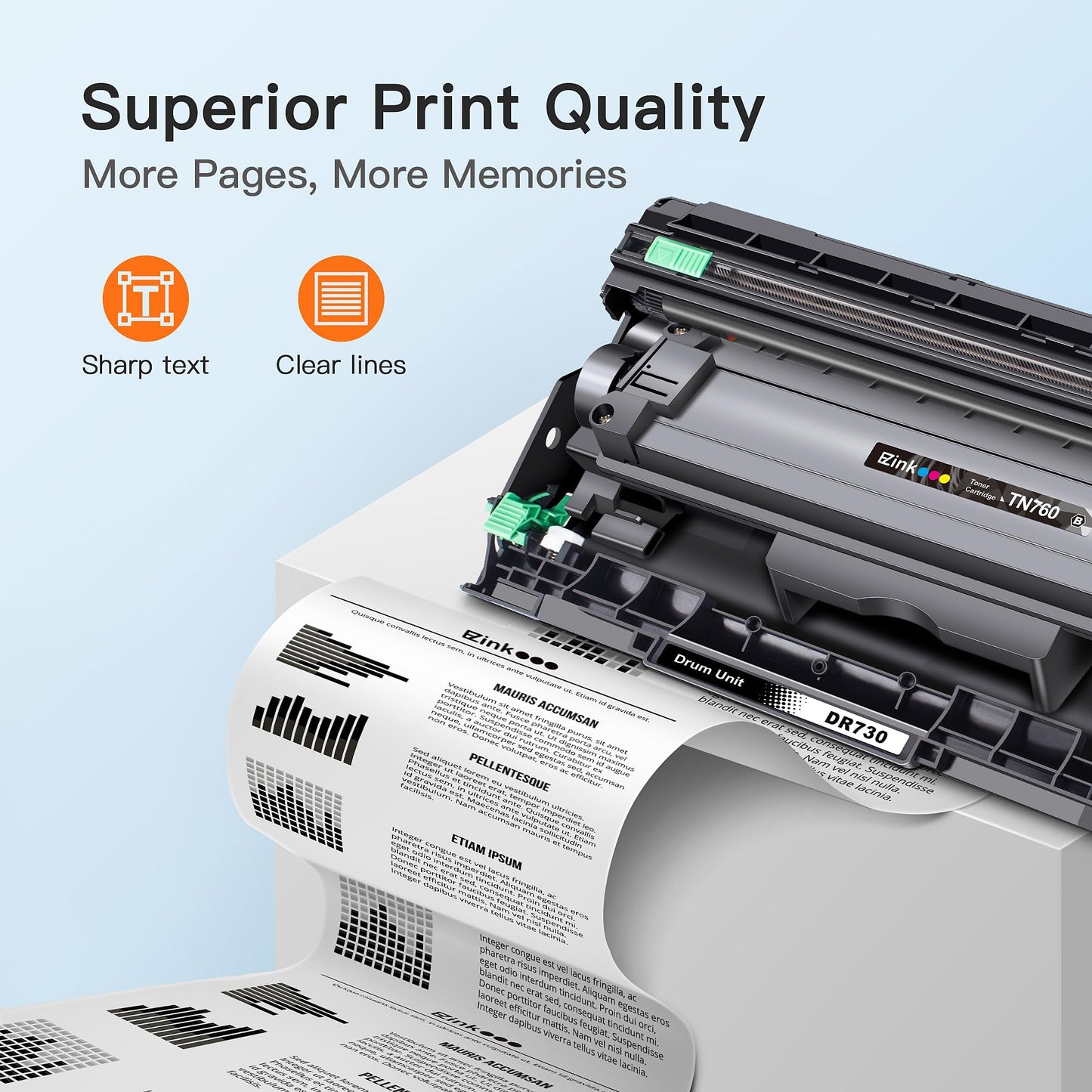 E-Z Ink TN760 Toner Cartridge and DR730 Drum Unit Compatible for Brother TN-760 TN730 DR 730 to Use with MFC-L2710DW MFC-L2750DW HL-L2370DW