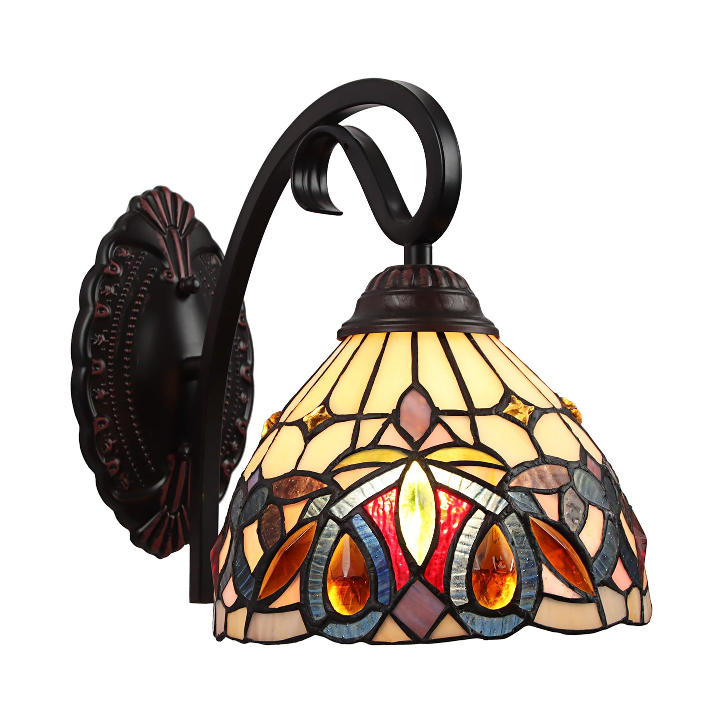Chloe Lighting Serenity Victorian Tiffany-Style Dark Bronze 1 Light Wall Sconce 8'' Wide, Multicolor