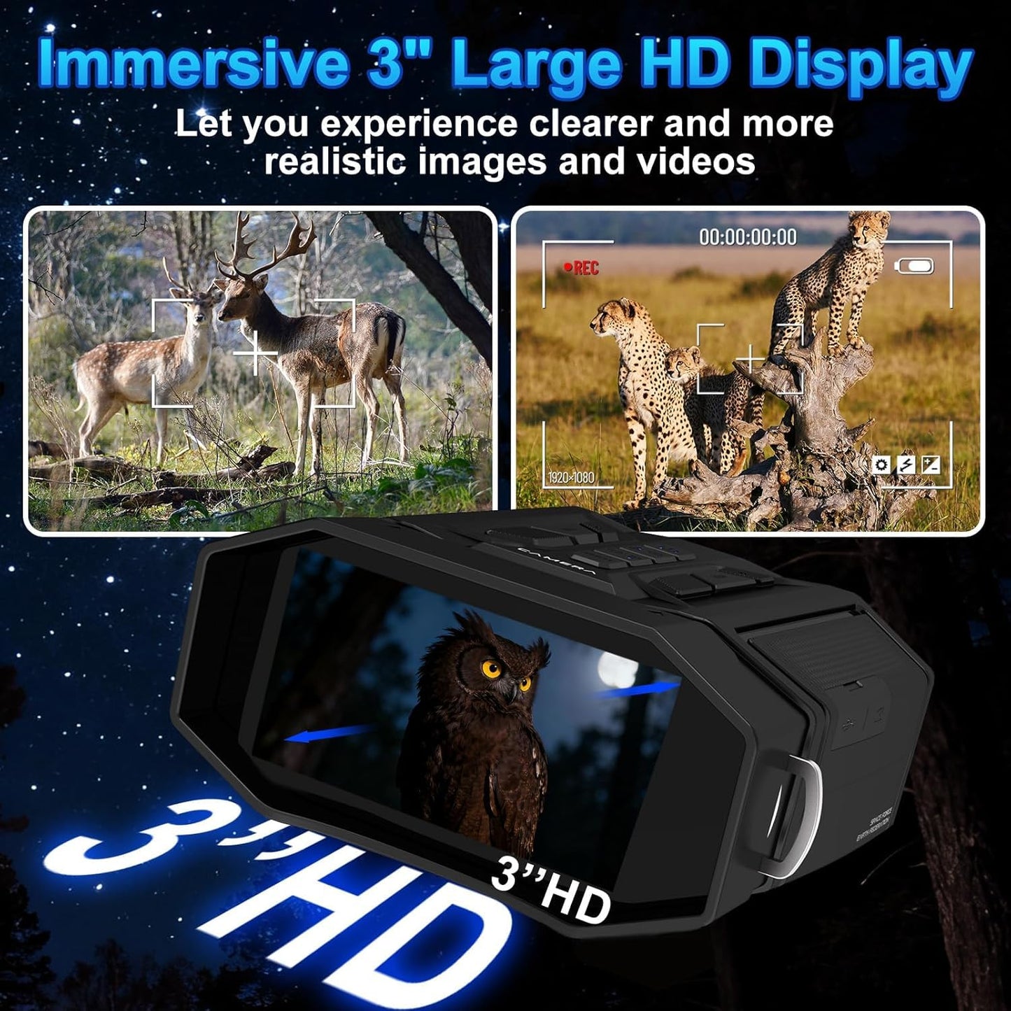 Night Vision Goggles & Binoculars with 1080P Video Camera, 4000mAh Rechargeable Battery, 32GB Card & 3" Screen, Backlit Buttons, 984ft Viewing Range