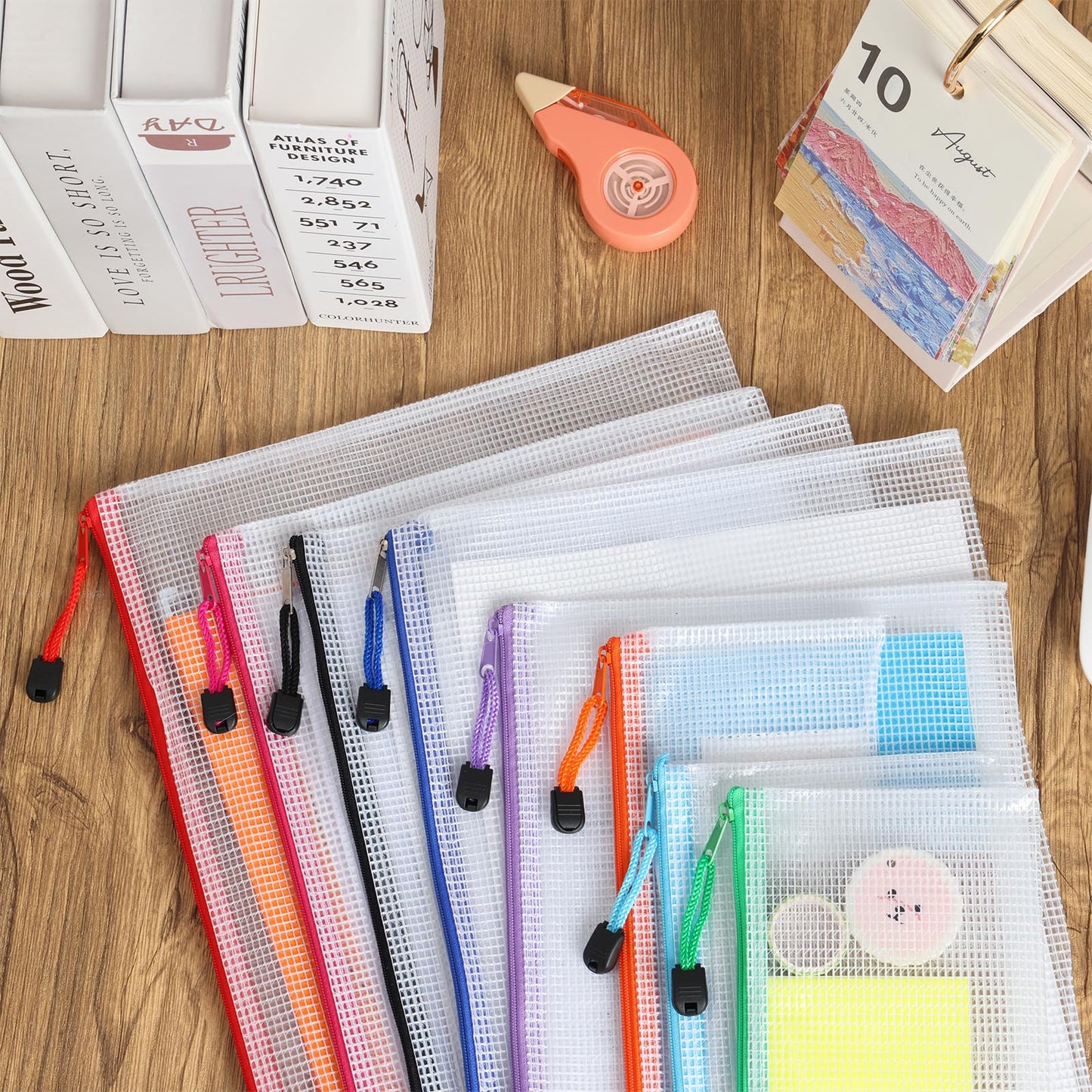 EOOUT 30pcs Mesh Zipper Pouch Bags, 8 Sizes Plastic Bags, 8 Colors Zipper Pouches