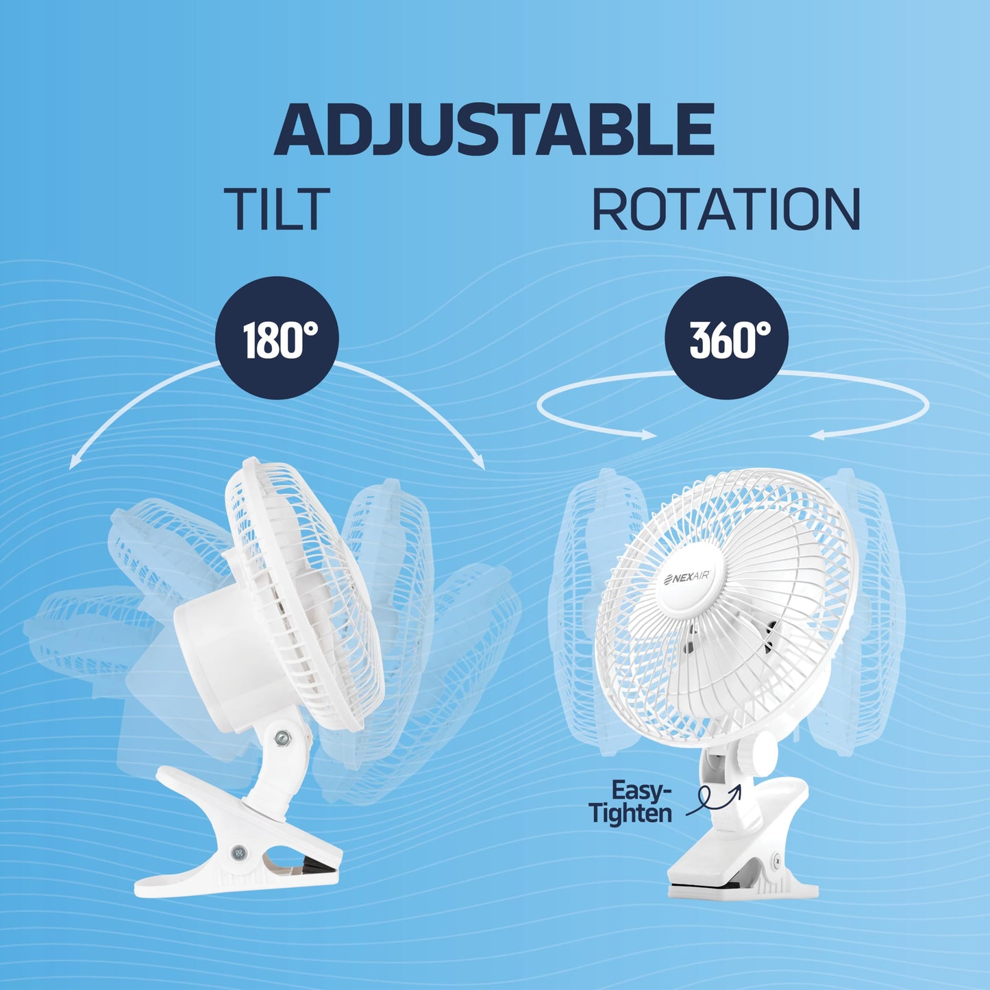 NEXAIR 6-Inch Clip on Fan, 360 Degree Rotation, Two Speed Portable Clip Fan With Strong Clamp Grip, Quiet Operating Desk Fan Plug-in AC Made