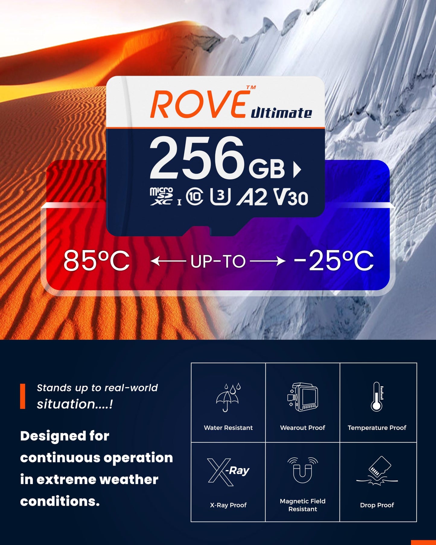 ROVE Ultimate Micro SD Card microSDXC 256GB Memory Card with USB 3.2 Type C Card Reader 170MB/s C10, U3, V30, 4K, A2 for Dash Cam, Android Smart