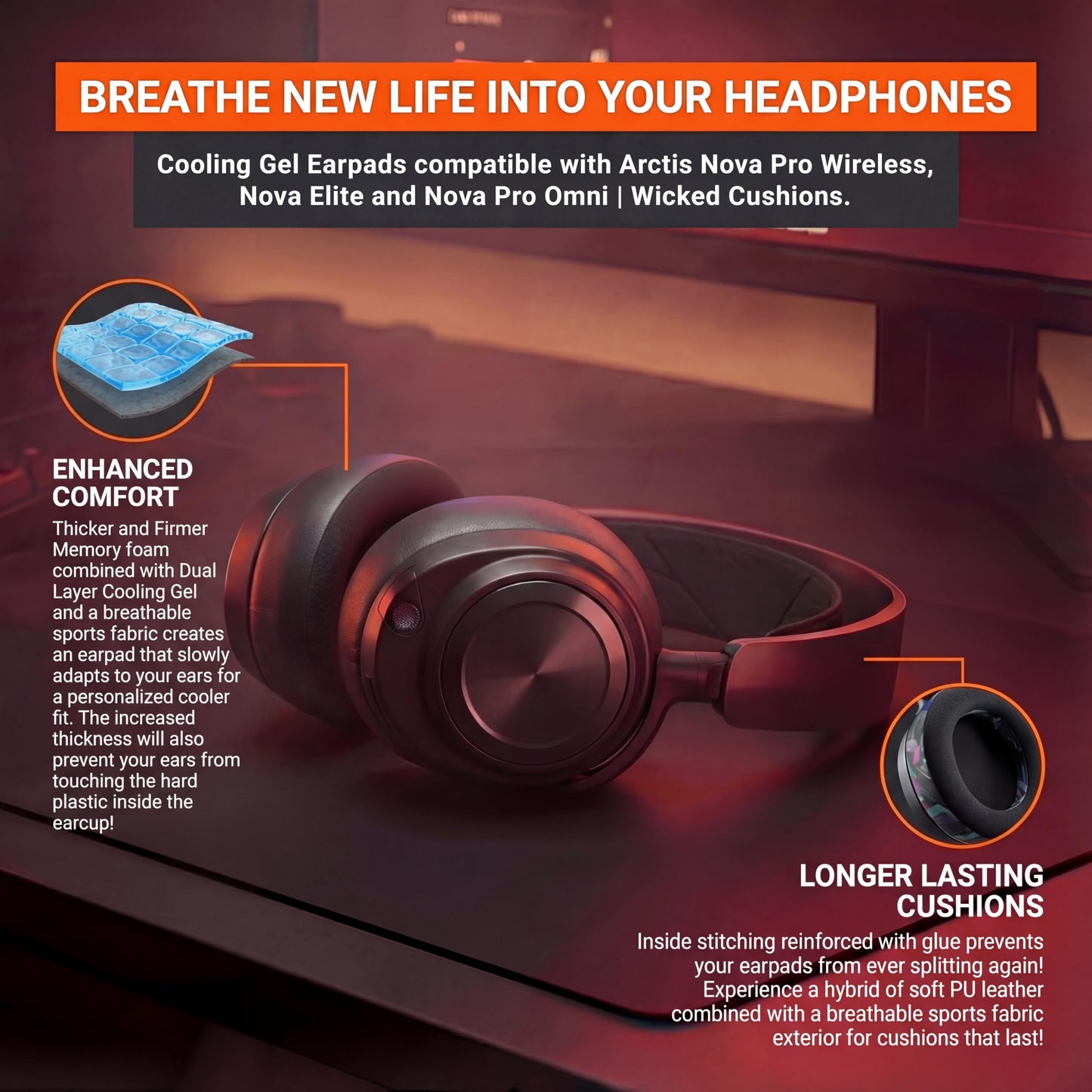 WC Freeze Nova Pro Wireless - Cooling Gel Earpads for Arctis Nova Pro Wireless, Nova Elite & Nova Pro Omni (Doesn’t Fit Other Models), by Wicked