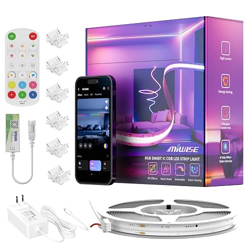 MIWISE LED Strip Lights,RGB Smart IC COB LED Strip Light Color Chasing,32.8ft Multicolor Flexible LED Tape Light,Music Sync with APP