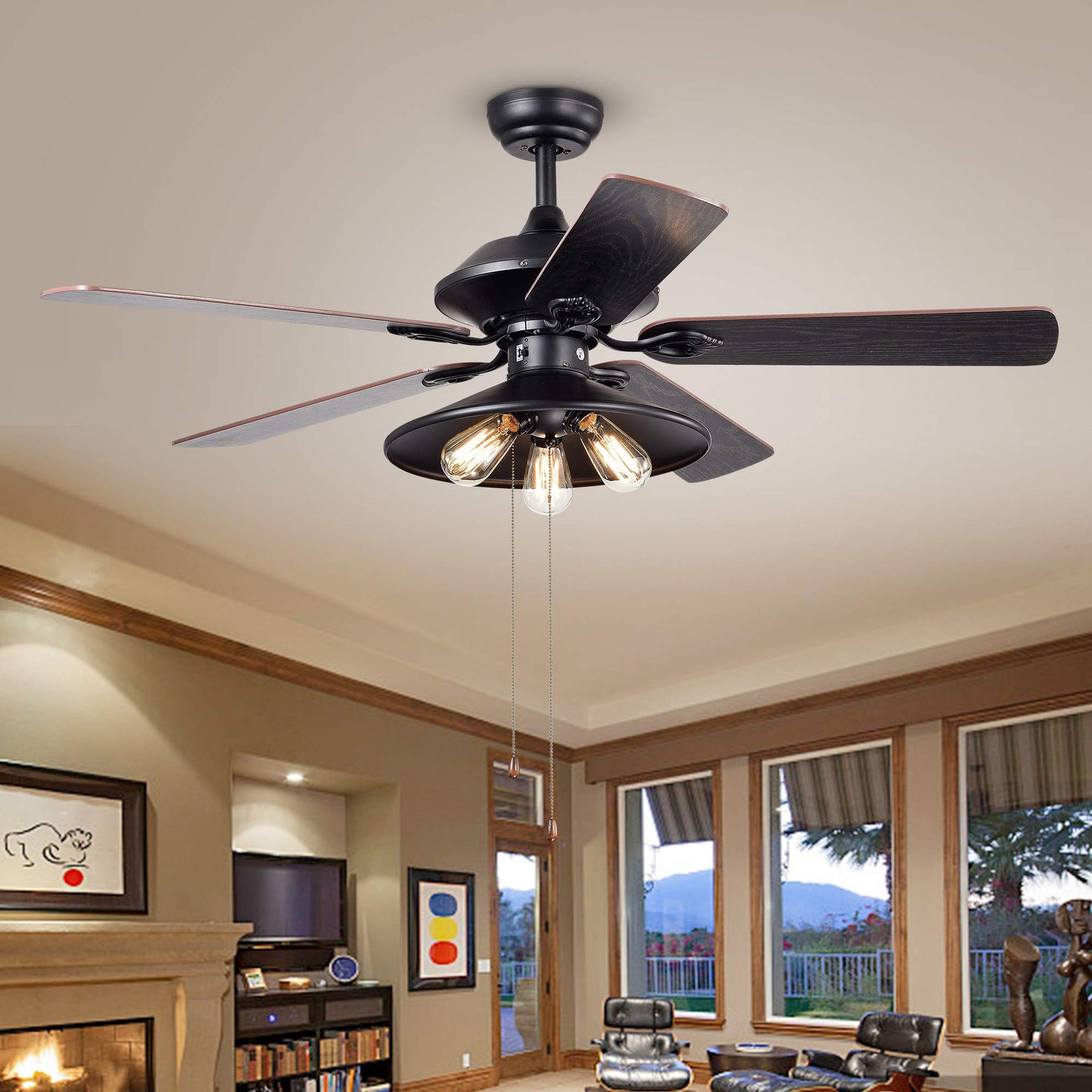 Upille 3-Light Metal 5-Blade 52-inch Matte Black Ceiling Fan (Optional Remote Available)