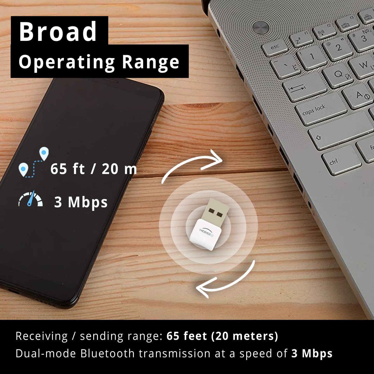 Hideez USB Bluetooth Adapter for PC, macOS, Linux, ChromeOS, Raspberry Pi - Low Energy, Long Range Bluetooth Adapter for Mouse, Keyboard, Headphones