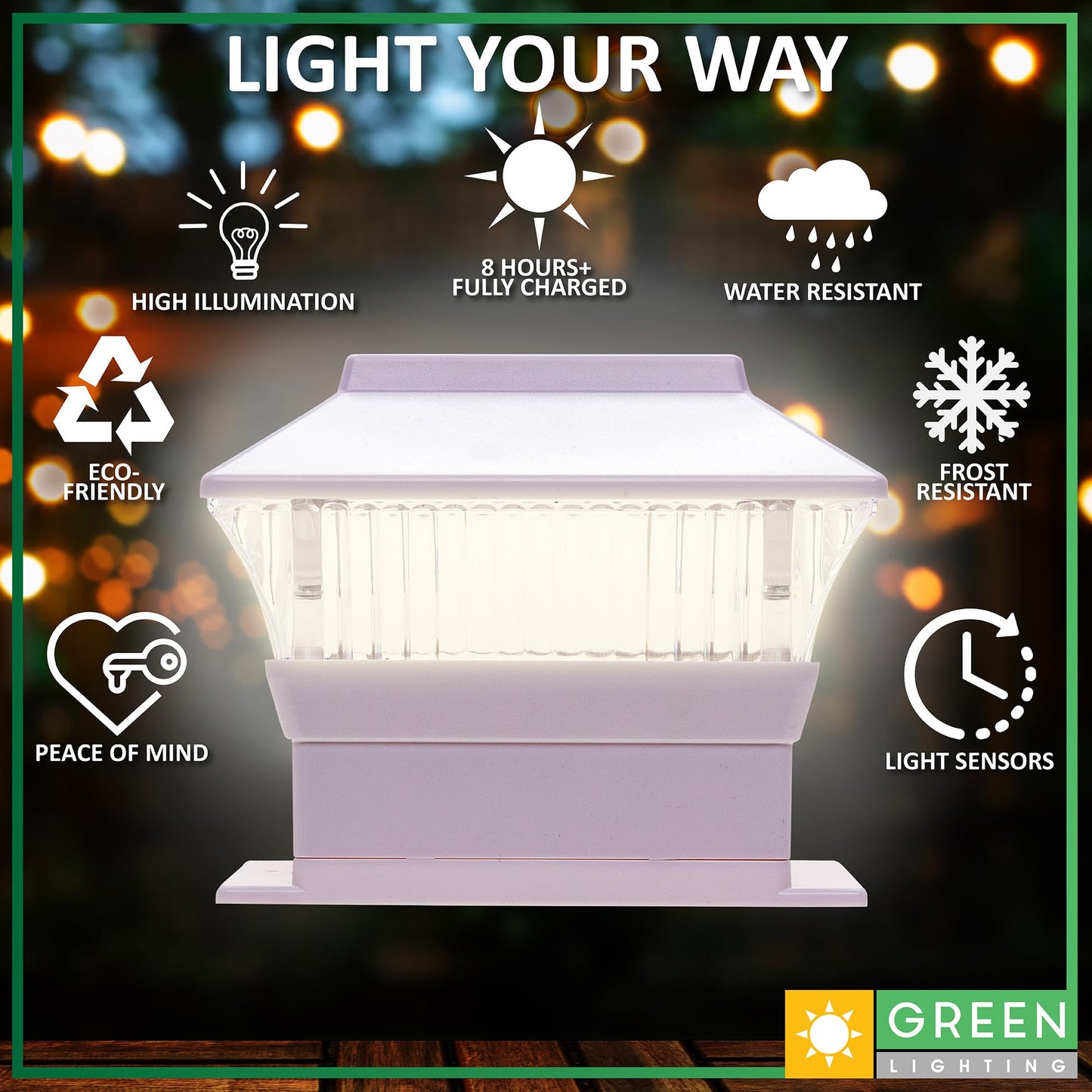GreenLighting Standard #1 Solar Post Cap Lights Fits 4x4 Nominal Wood, 4x4 PCV/Vinyl Posts, Outdoor Fence Solar Powered Light, Landscaping, Deck