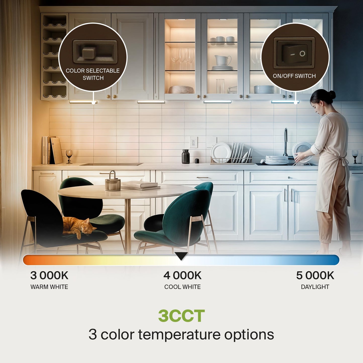 ASD LED Under Cabinet Lighting, 18 inch 8W 715 LM, Dimmable Hardwired Under Cabinet Lights for Kitchen, 3000K Soft/4000K Cool/5000K Daylight, Under
