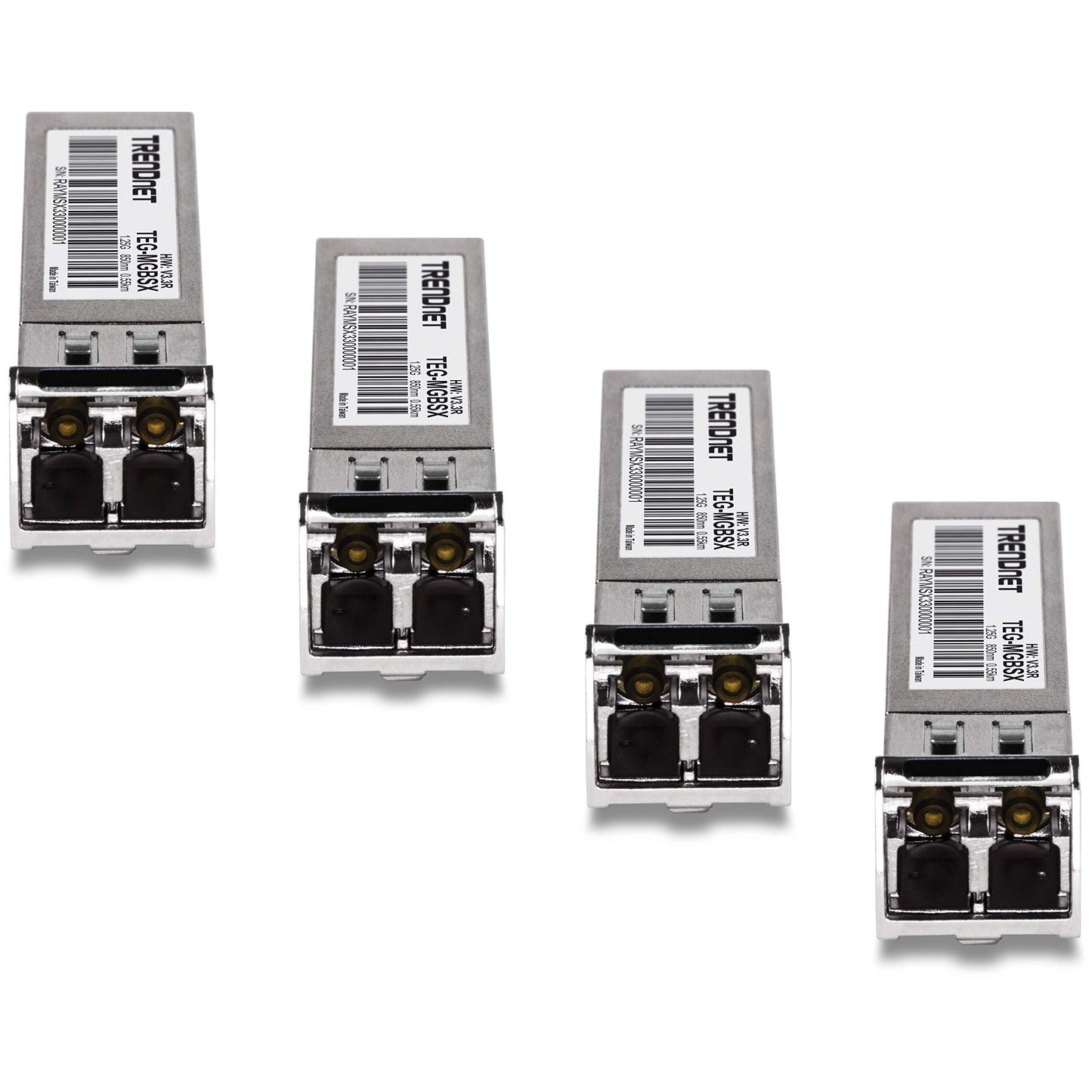 TRENDnet SFP Multi-Mode LC Module 4-Pack, TEG-MGBSX/4, Transmission Up to 550m (1804 Ft), Mini-GBIC, Hot Pluggable, IEEE 802.3z Gigabit Ethernet