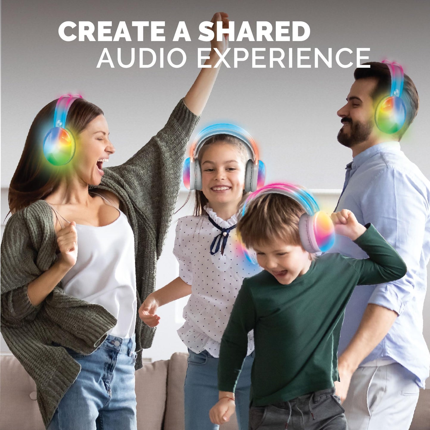 Brookstone Wireless Silent Disco Headphones, Multicolor LED Lights, Bluetooth 5.0, Up to 10 Hours of Playtime, 4 Pack
