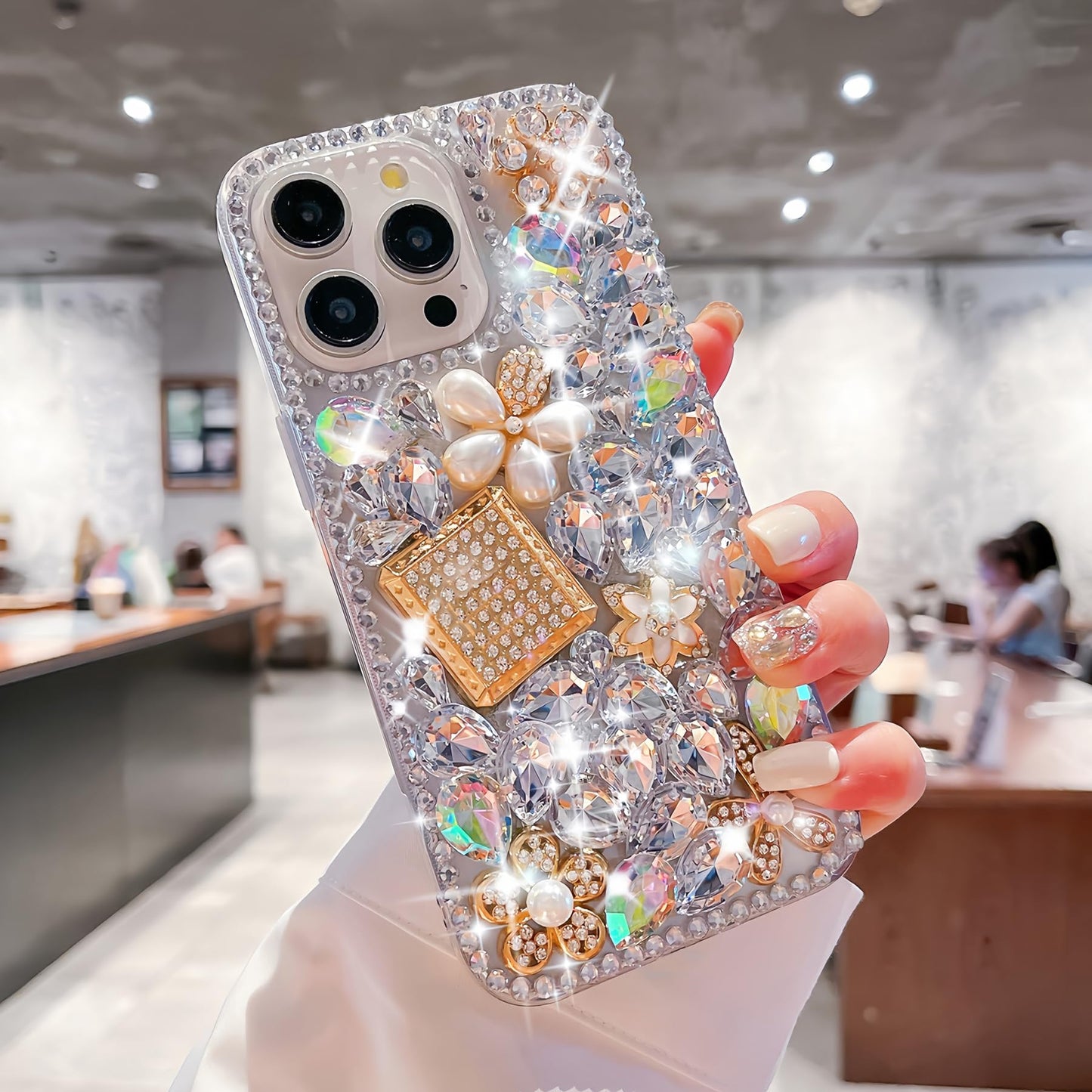 MOSEZA Compatible with iPhone 17 Pro Case Luxury Cute Bling Design Rhinestone Diamond Glitter Sparkle Girly Protective Phone Cover Case for Women Girl