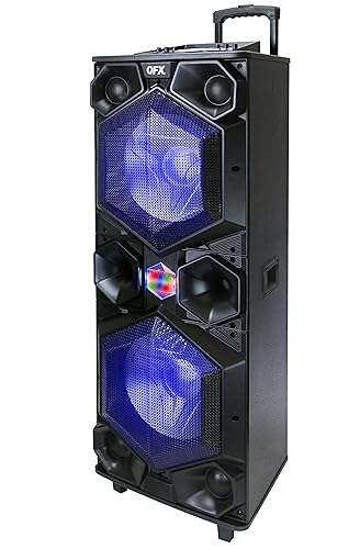 QFX E-1500 Professional Large Bluetooth Speakers | Portable PA Speaker System | Dual 15” Woofers, 1.5” Tweeter, and Party Lights