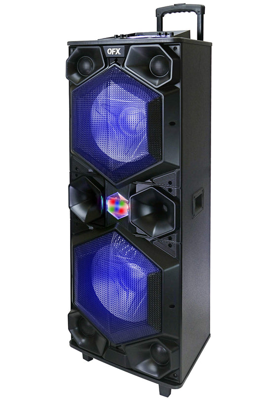 QFX E-1500 Professional Large Bluetooth Speakers | Portable PA Speaker System | Dual 15” Woofers, 1.5” Tweeter, and Party Lights