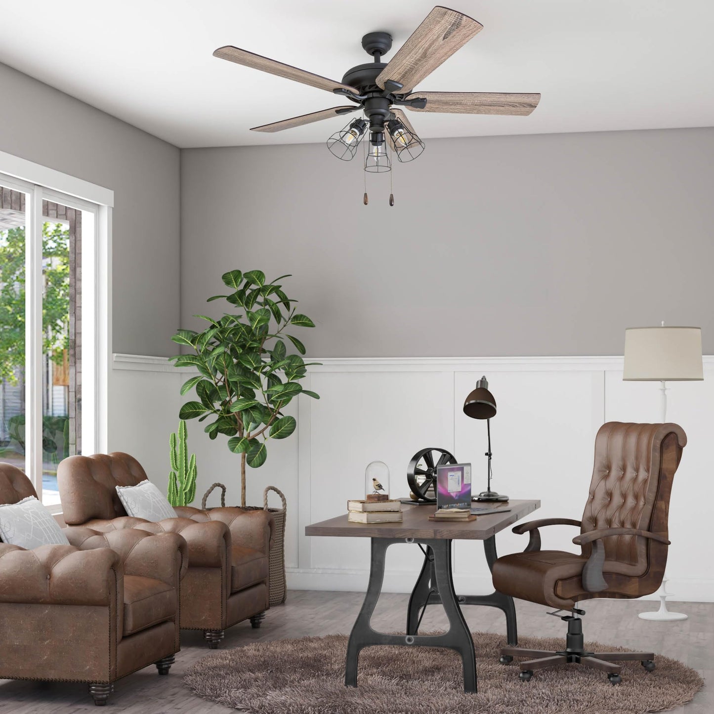 Prominence Home Lincoln Woods 52 Inch Ceiling Fan with LED Light, Pull Chain & Remote, 5 Blades with Reversible Motor and Tri-Mount Options, Bronze