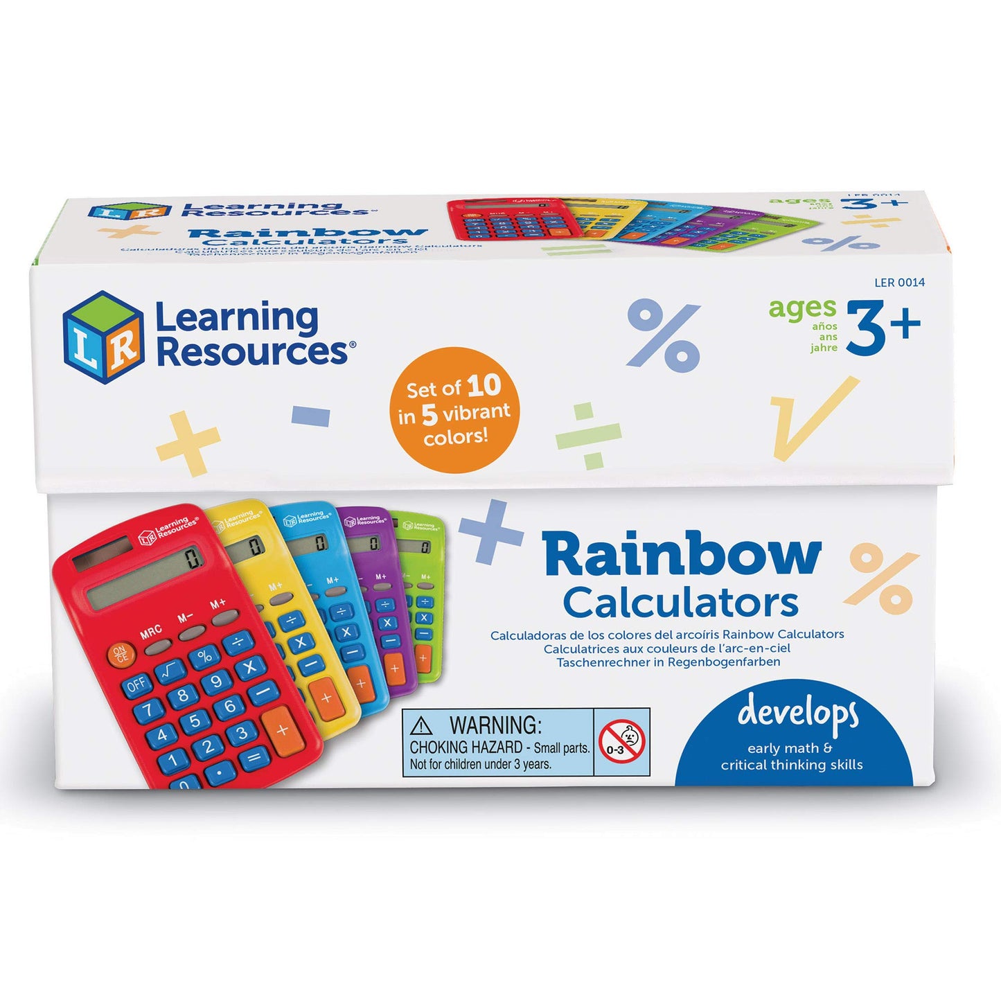Learning Resources Rainbow Calculators - Solar Powered, Classroom Must Haves, Back to School, Math Manipulatives, Teacher Set of 10, Ages 3+