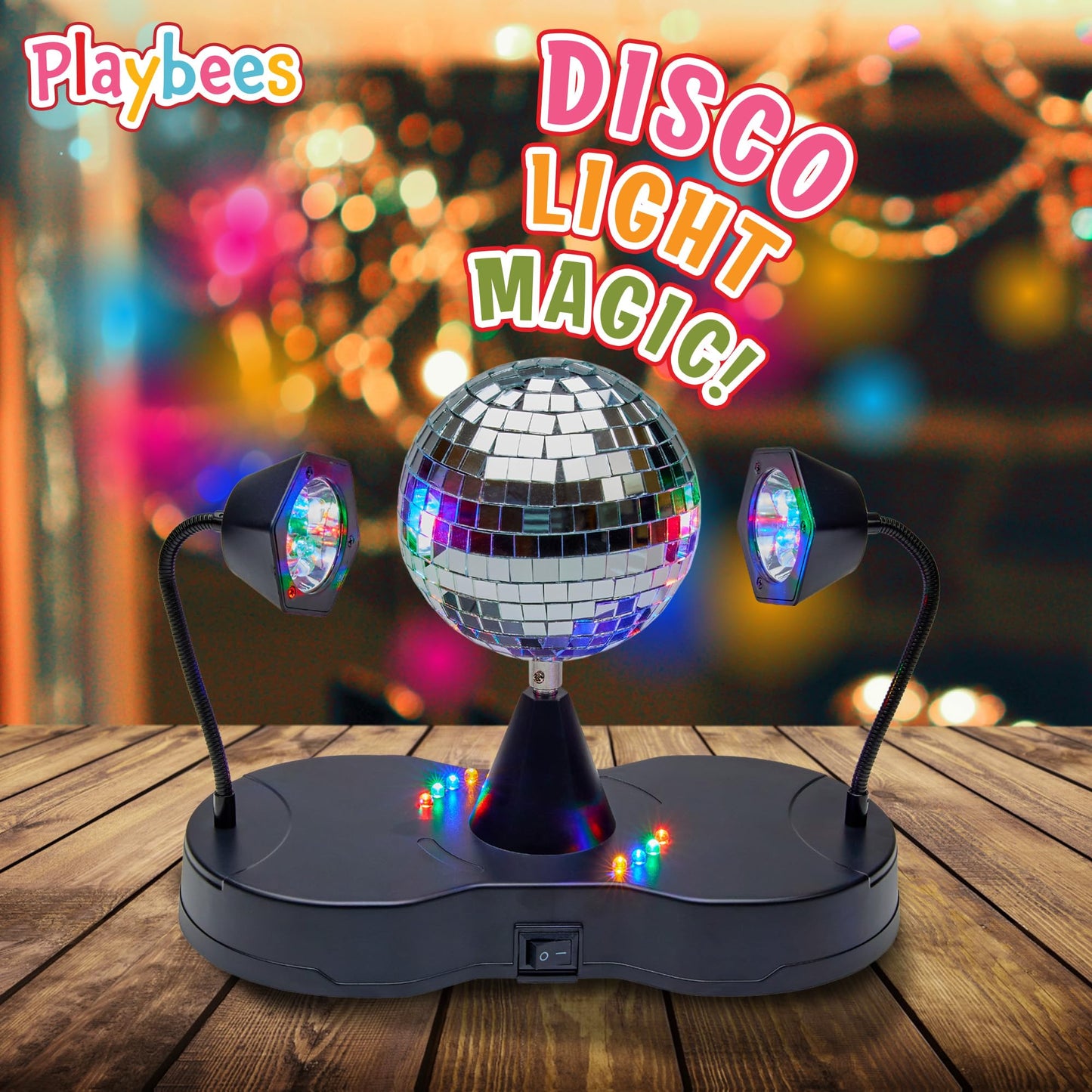 Playbees Rotating Disco Ball - LED Revolving Disco Ball with Movable Strobe Lights for Disco Party Decor, Mirror Lights Party, Mini Lava Lamp