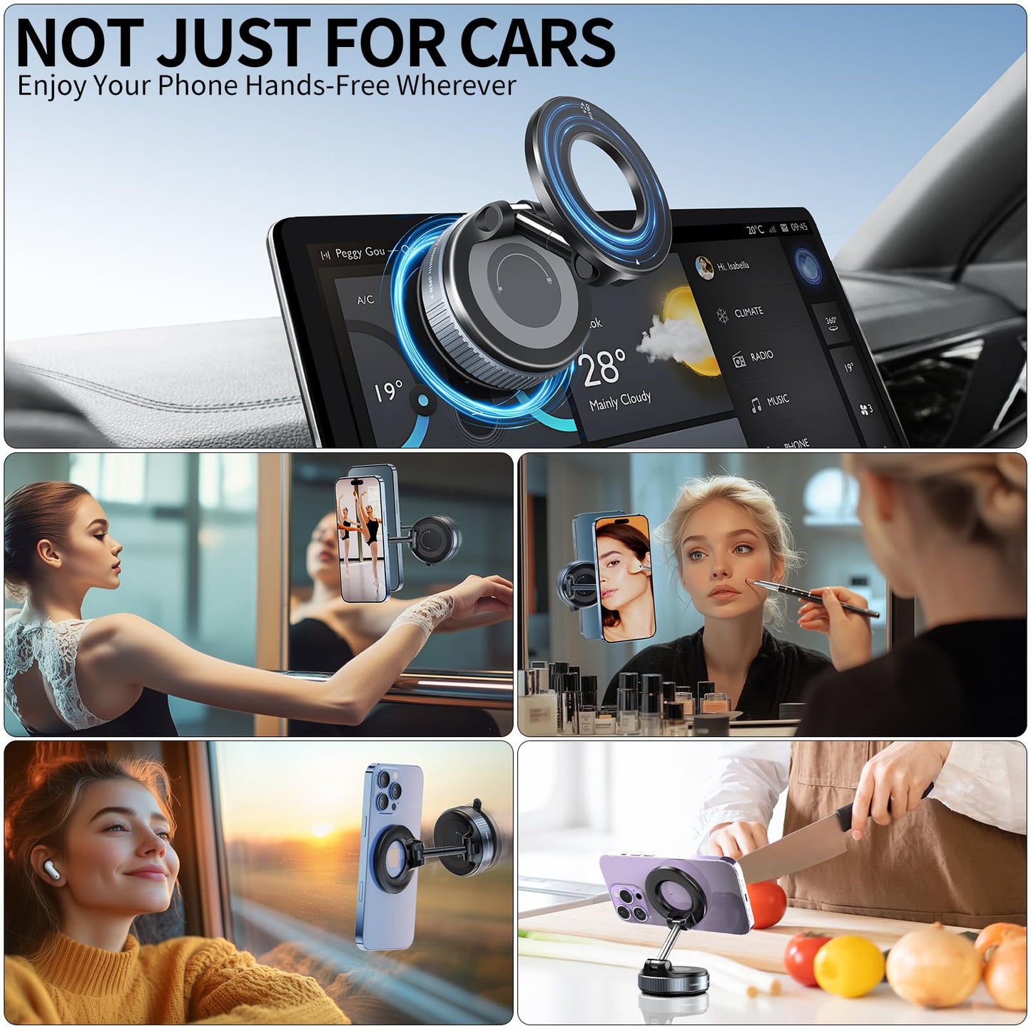 ILKCC Vacuum Suction Magnetic Phone Holder, 2025 Upgraded Vacuum Suction Cup Mount for Magsafe, 360° Adjustable Foldable Portable Magnetic Car Phone