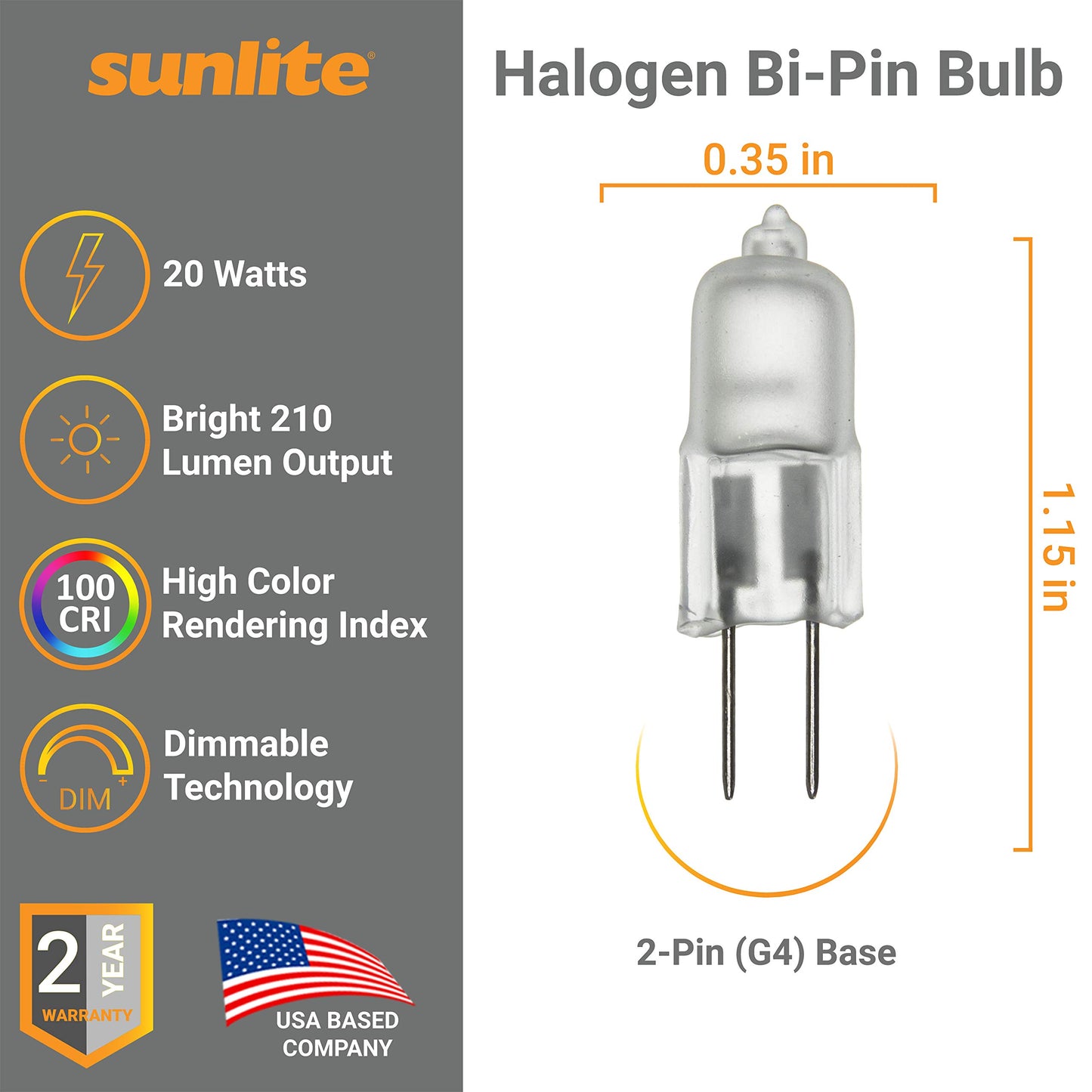 Sunlite Q20/FR/G4/12V/12PK Halogen 20W 12V Q20 Single Ended Capsule Light Bulbs, Frosted Finish, 3200K Bright White, Bi-Pin (G4) Base, 12 Pack