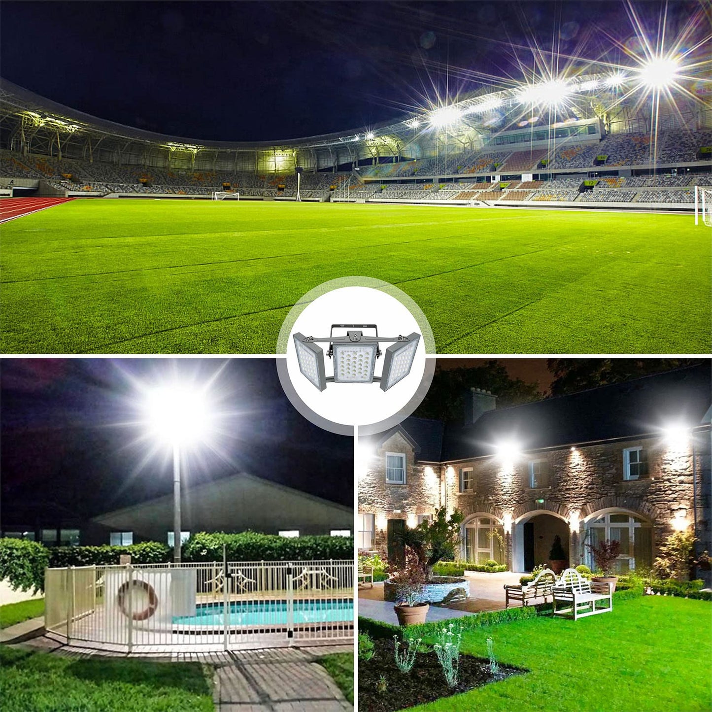 STASUN LED Flood Light Outdoor, 150W 13500lm Outdoor Lighting with 330° Lighting Angle, 5000K, 3 Adjustable Heads, IP66 Waterproof LED Exterior
