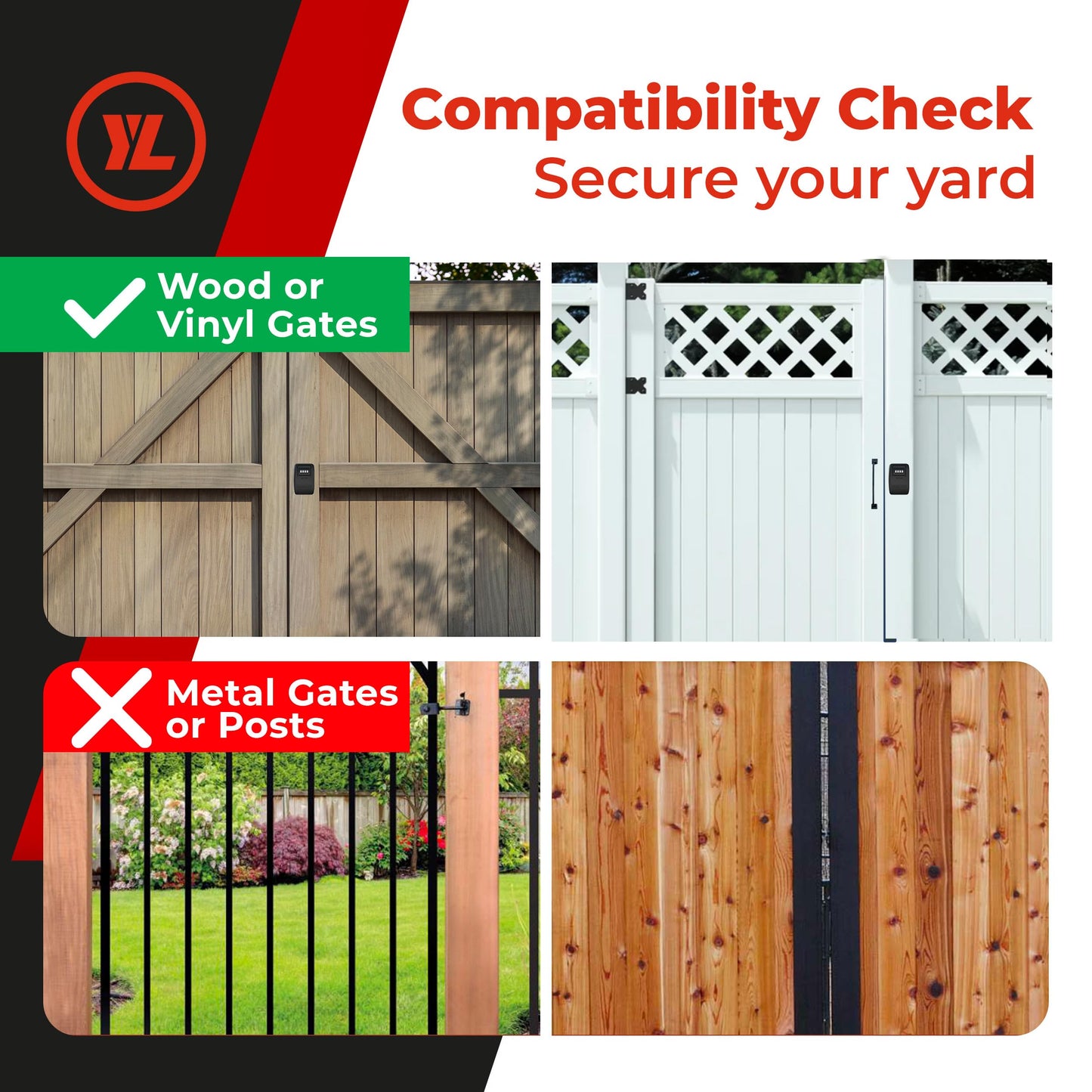 Gate Lock XLB - Secure Keyless Fence Lock and Latch with 2-Way Access - Strong Durable System for Theft Prevention and Home Security, Easy