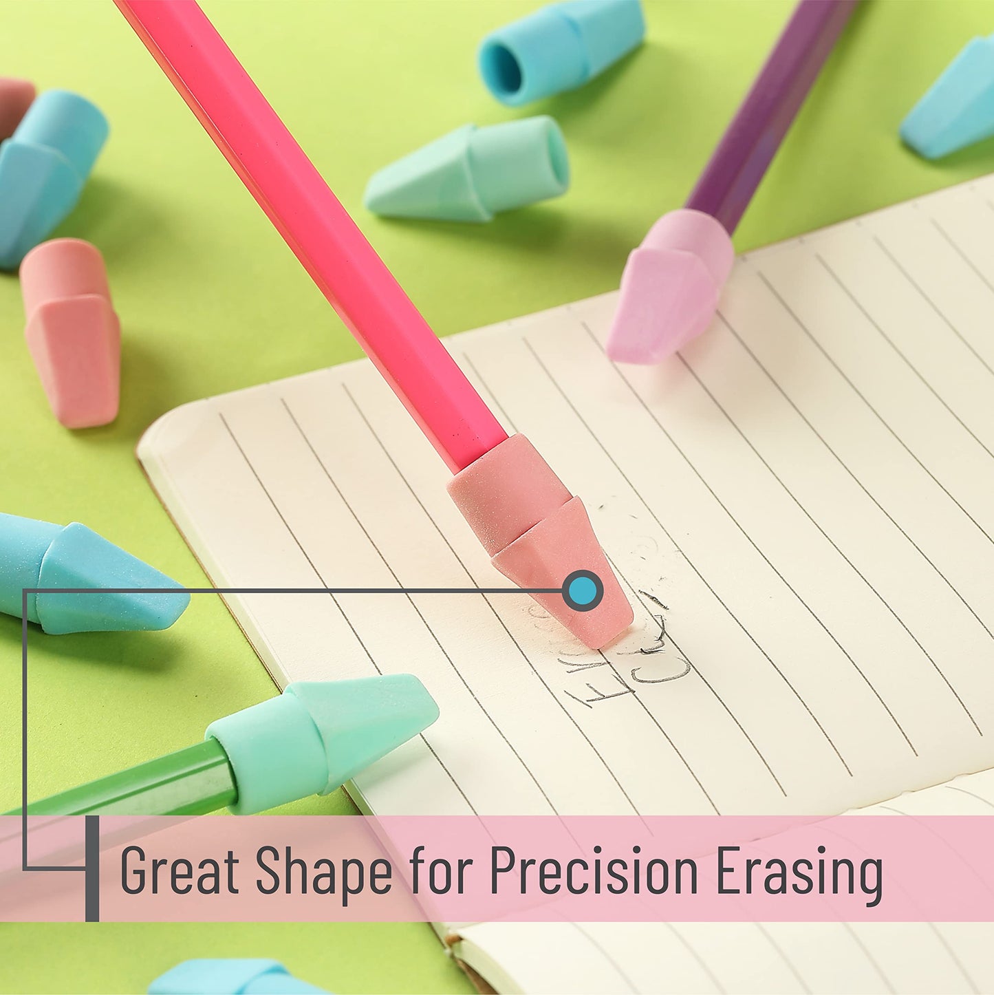 Mr. Pen- Pencil Top Erasers, 150 Pack, Pastel Colors, Latex-Free, No-Smudge Cap Pencil Erasers for Precise Erasing, Kids, Teachers, Studying Supplies
