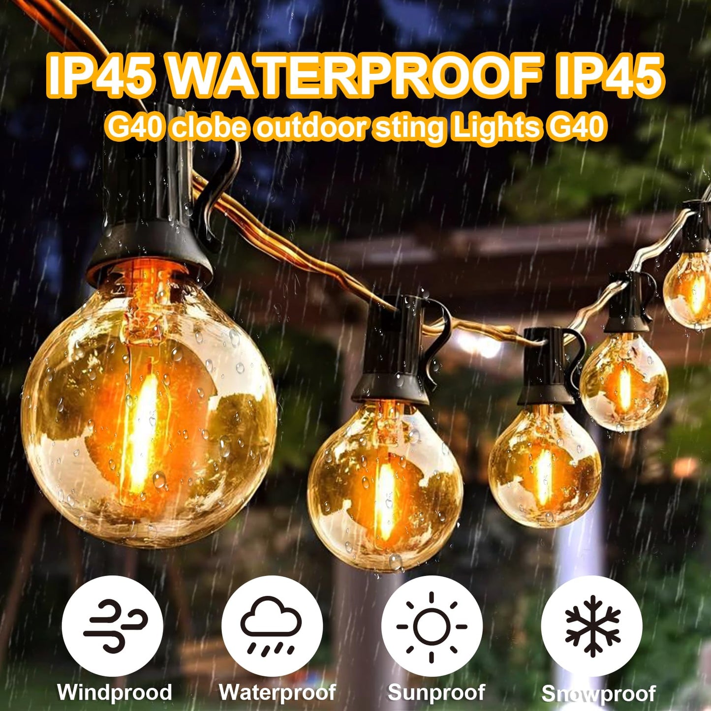 TAICORE Outdoor String Lights with ST38 Clear Globe Bulbs, Black Cord, Waterproof LED Edison Filament Decorative Lighting for Patio, Garden, Backyard
