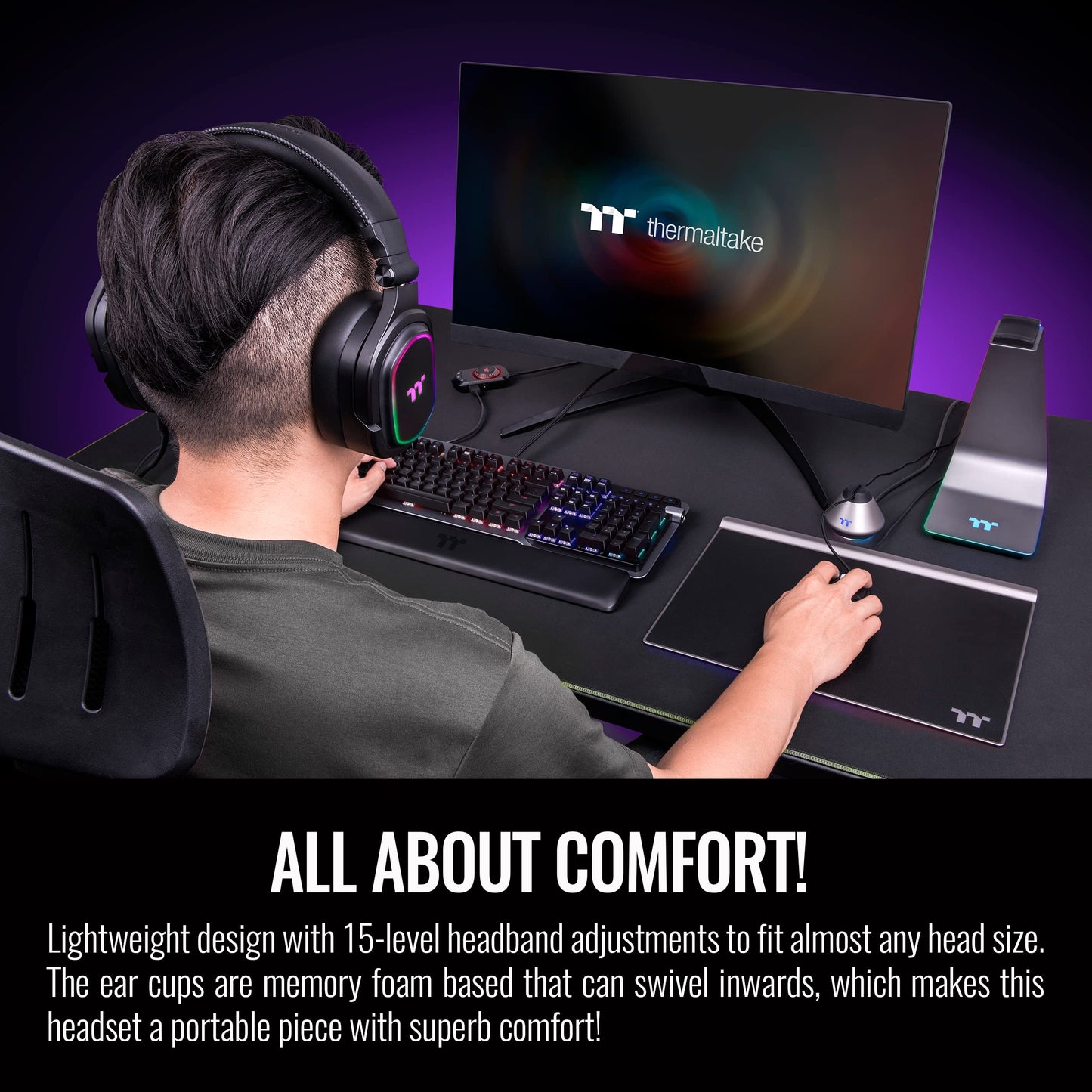 Thermaltake Argent H5 RGB 7.1 Surround Gaming Headset, 50mm Hi-Res Drivers, Compatible with PC, Xbox One, PS4, Mac, Mobile and Nintendo Switch, Black