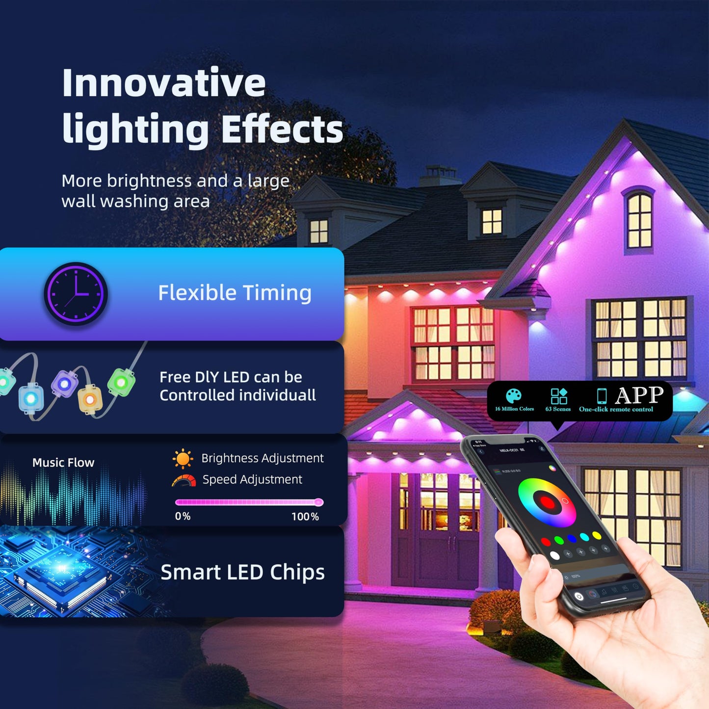 XSY CSZXINGSY 50ft Permanent Outdoor Lights Pro - RGB-IC Smart Lights IP68 Waterproof, Music Sync for House Roof, Christmas & Year-Round Decor(Similar