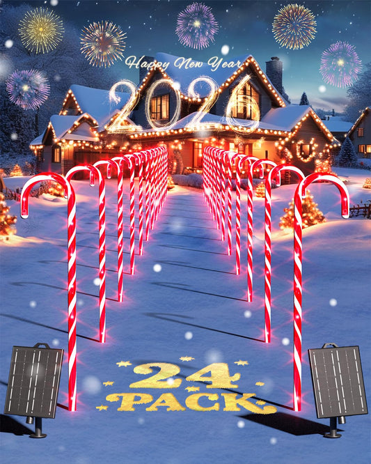 COOLWUFAN 24 Pack 22" Solar Candy Cane Lights Outdoor, 216 Bright LEDs Christmas Pathway Decorations with 4 Brightness Levels, Solar Powered