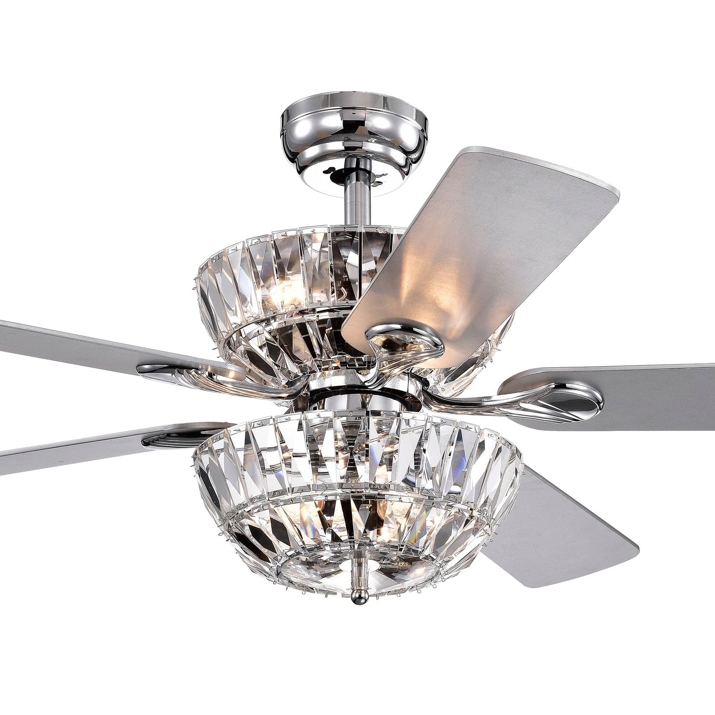Warehouse of Tiffany CFL-8373REMO/CH Senma 52-inch 3 Lighted Crystal Bowl Shade (incl. Remote & 2 Color Option Blades) Ceiling Fan, One Size, Chrome
