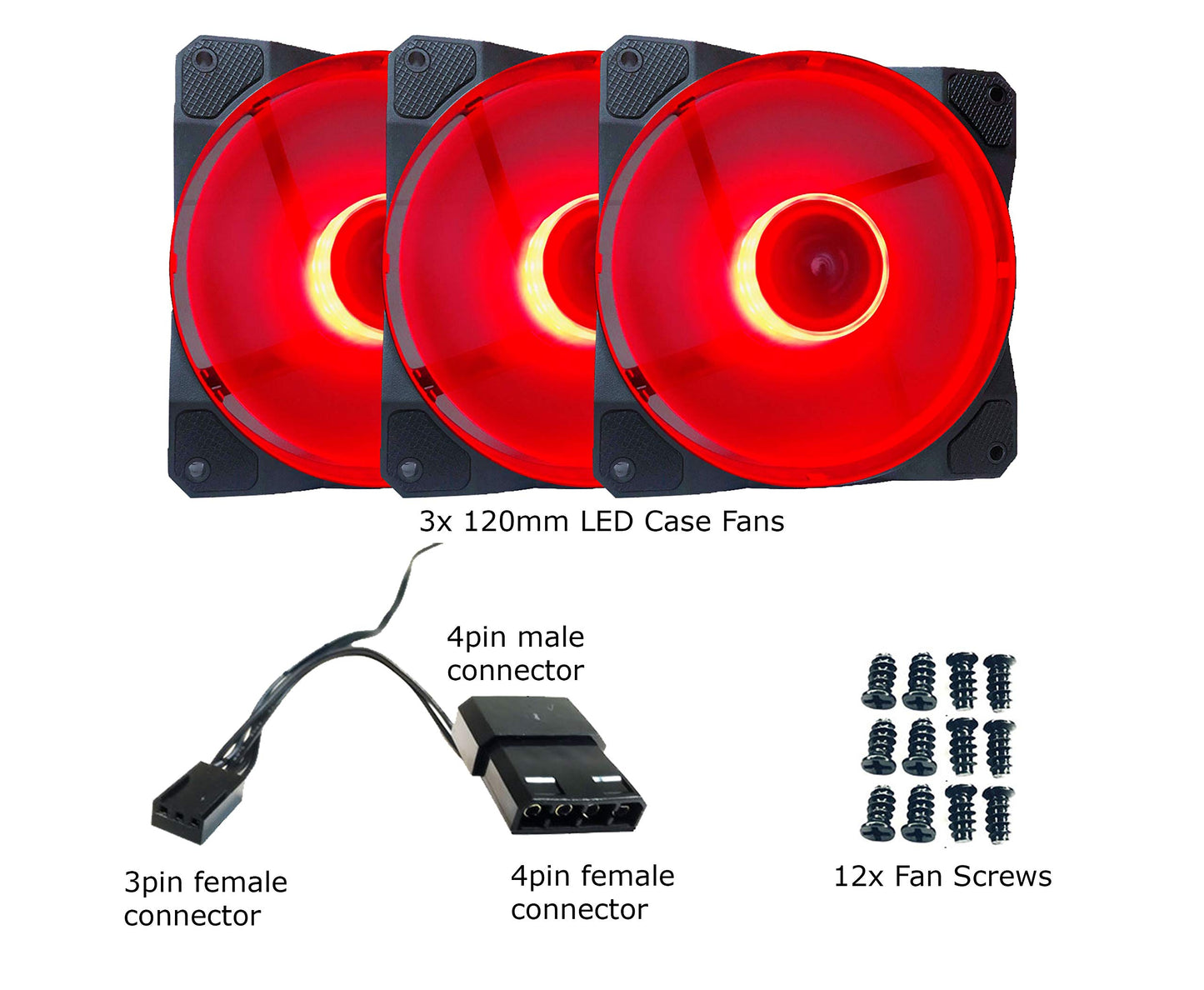 APEVIA CO312L-RD Cosmos 120mm Red LED Ultra Silent Case Fan w/ 16 LEDs & Anti-Vibration Rubber Pads (3 Pk)