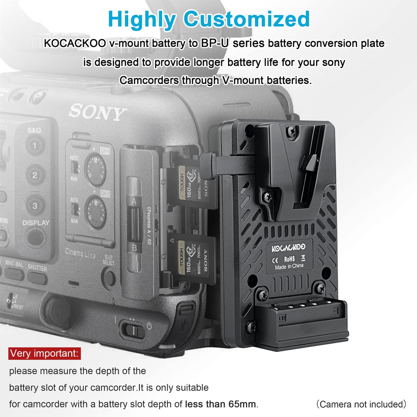 kocackoo Fully decoded V-Mount Battery to BP-U Series Battery Conversion Adapter Plate for Sony ILME-FX6/FX6VK?PXW-Z190/FS5/Z280/Z190 Camcorders, etc.