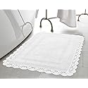 Laura Ashley Absorbent Bath Mat Reversible Crochet Soft and Plush Bathroom Mat 100% Cotton 21x34 Bath Rug, White