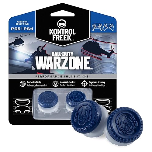 KontrolFreek Call of Duty: Warzone Performance Thumbsticks for PlayStation 4 (PS4) and PlayStation 5 (PS5) | 2 High-Rise, Hybrid| Blue/Gray