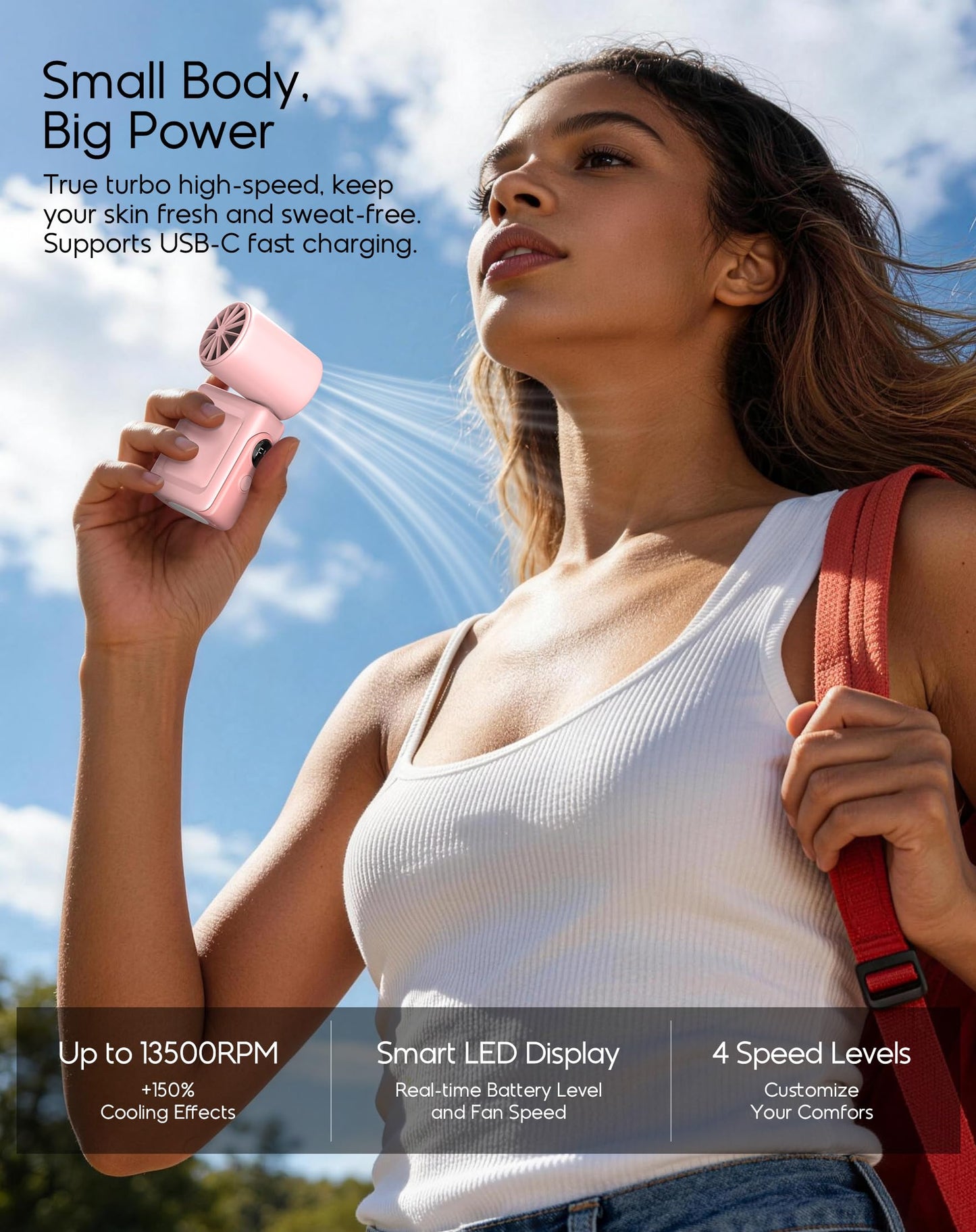 Portable Clip-On Mini Fan, Personal Handheld Fan for Stroller w/ LED Screen