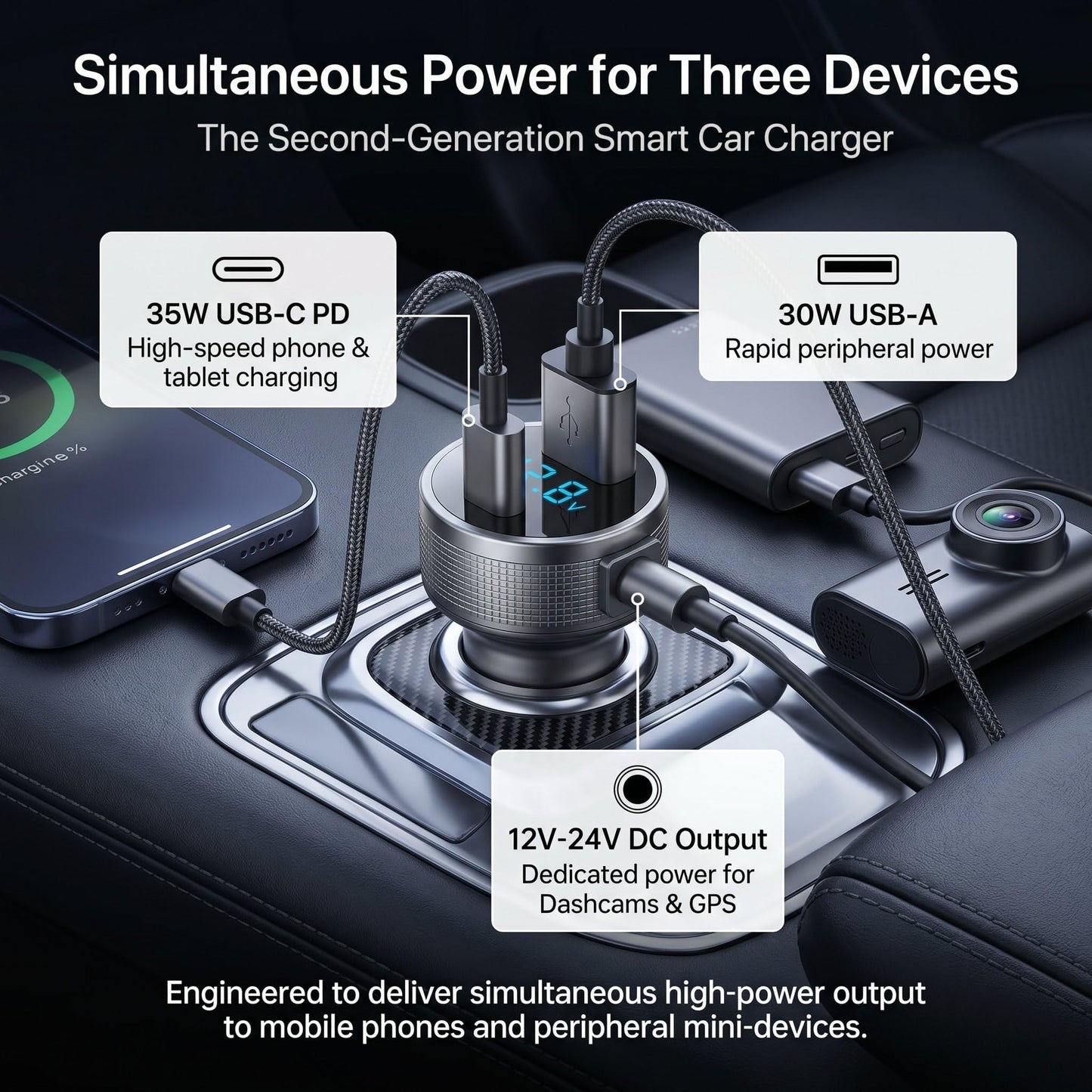 Star.Link Mini Cable,Star.Link Mini Accessories Car Charger, 3-in-1 DC Power Cable with 12V-48V Cigarette Lighter Adapter,PD 30W + USB-A 30W + DC 72W