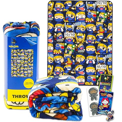 Ninja Blanket for Boys Set - Bundle with Ninja Blanket for Kids, Ninja Stickers, Blind Bag, More | 46” x 60” Ninja Throw BlanketL8