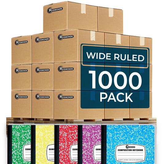 Rosmonde 1000 Pack Composition Notebooks Bulk, Wide Ruled, Assorted Marble