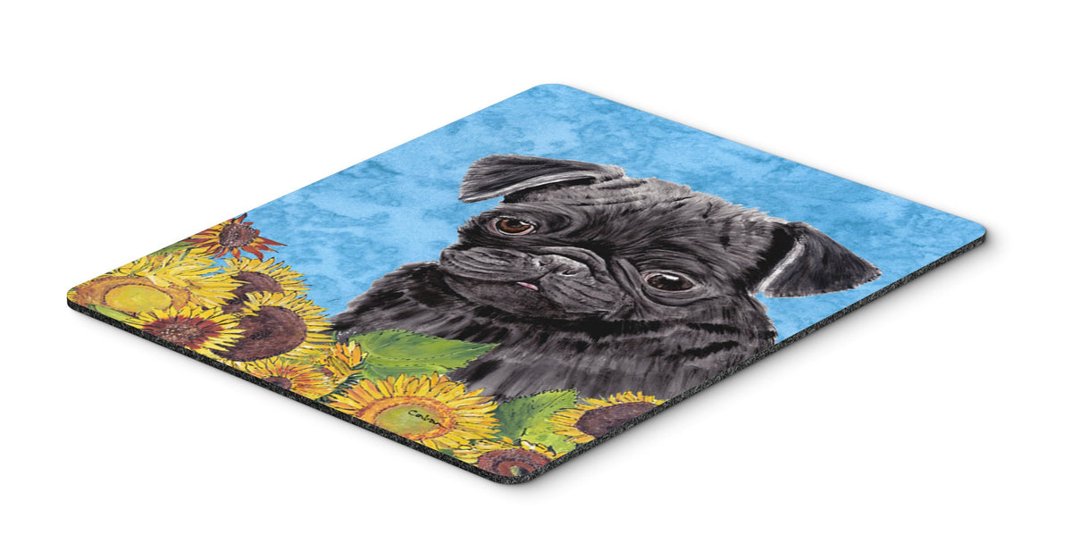 Caroline's Treasures SC9062MP Pug in Summer Flowers Mouse Pad, Hot Pad or Trivet for Home Office Gaming Working Computers Laptop Mouse Mat,Washable