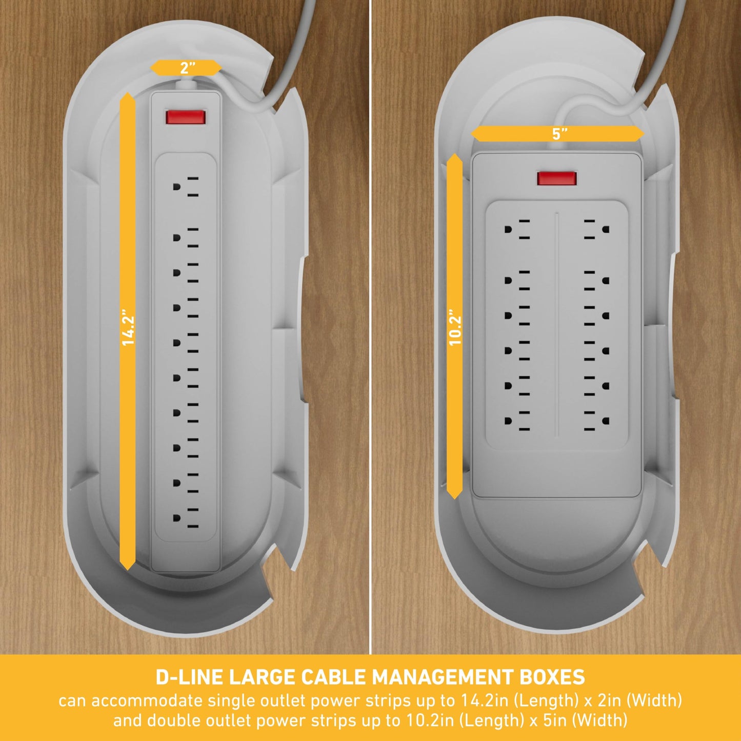 D-Line Cable Management Box, Power Strip Holder, Floor Outlet Hiders, Desk Cord Organizer, Cover TV Wires, Wire Storage - 16.5 in (Length) x 6.5in