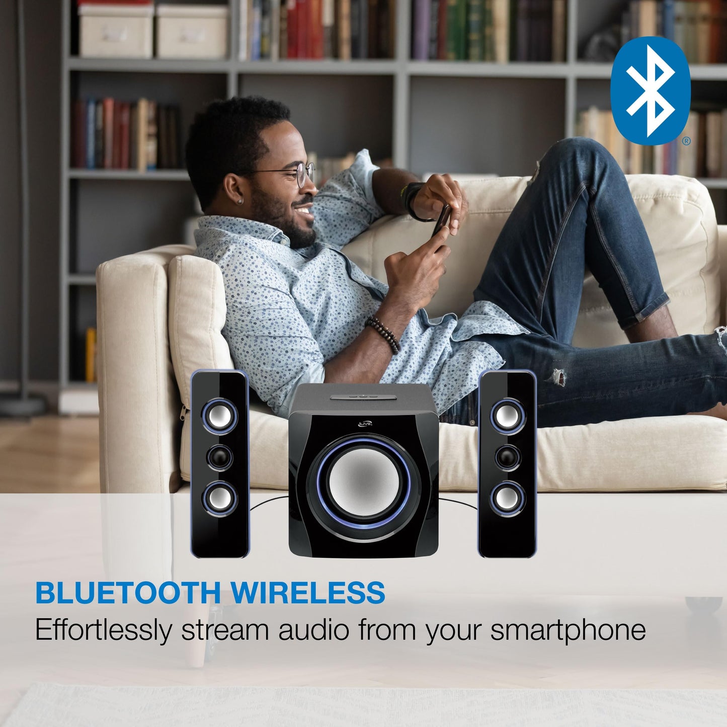 iLive Electronics Bluetooth Speaker System with Built-in Subwoofer, 7.28 x 8.86 x 7.28 Inches, Black (iHB23B)