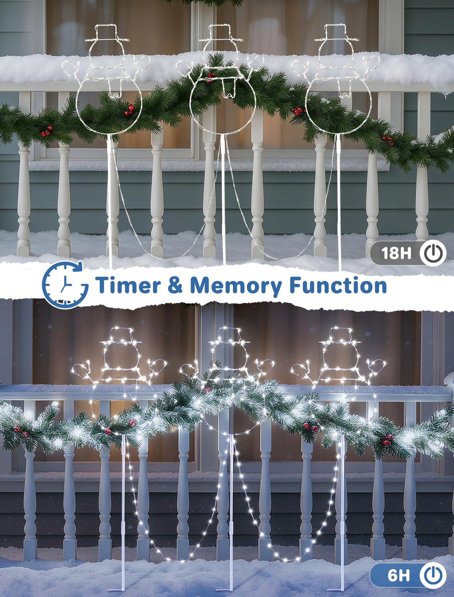 woohaha Christmas Snowman Pathway Lights,200 LED Plug in Garden Outdoor Decorations?Waterproof String Lights with 3 Snowman Stakes Light for Garden