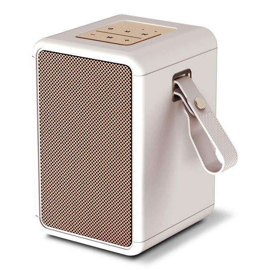 AT&T Essentials Retro 15W Bluetooth Speaker, IPX6 Waterproof, Bluetooth 5.3, LED Light Modes, Bass & Treble Control, 12H Battery, USB-C Charging