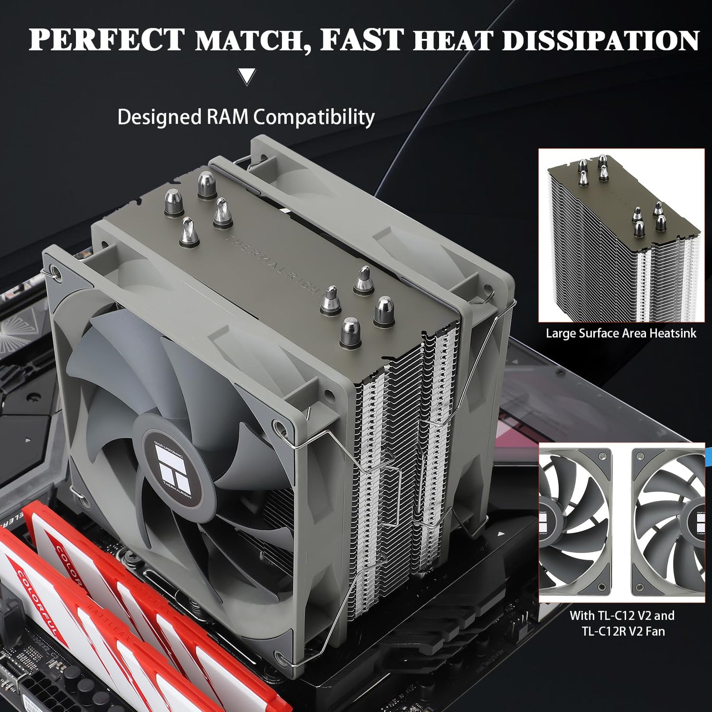 Thermalright Assassin Spirit 120 V2 Plus CPU Air Cooler, 4 Heat Pipes, Double PWM Quiet Fan CPU Cooler, Computer Heatsink Cooler, for AMD AM4