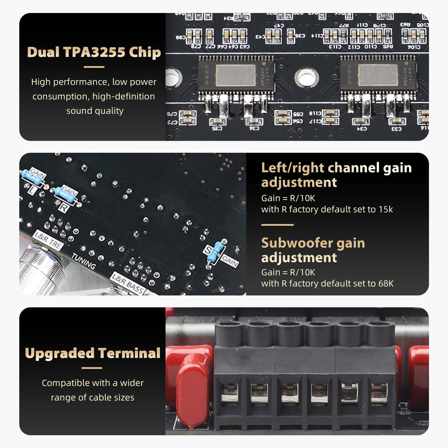 S600X 2.1 Channel Bluetooth Amplifier Board, 300W+300W+600W High Power, TPA3255 Chip, Independent Subwoofer Control, Full-Range Output for Home Audio