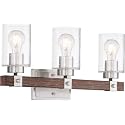 Nuvo 60/6963 Arabel Vanity Brushed Nickel and Nutmeg Wood Finish with Clear Seeded Glass, 3 Light