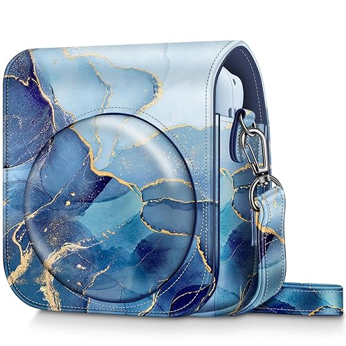 Fintie Protective Case for Fujifilm Instax Mini 12 Instant Camera - Premium Vegan Leather Bag Cover with Removable Adjustable Strap, Ocean Marble