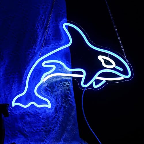 killer whale Neon Sign, Whale Bedroom Wall Decor With Usb Powered Ocean Killer Dimmable Lights Led Sign For Game Room Office Bar Pub Club Man Cave
