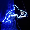 killer whale Neon Sign, Whale Bedroom Wall Decor With Usb Powered Ocean Killer Dimmable Lights Led Sign For Game Room Office Bar Pub Club Man Cave